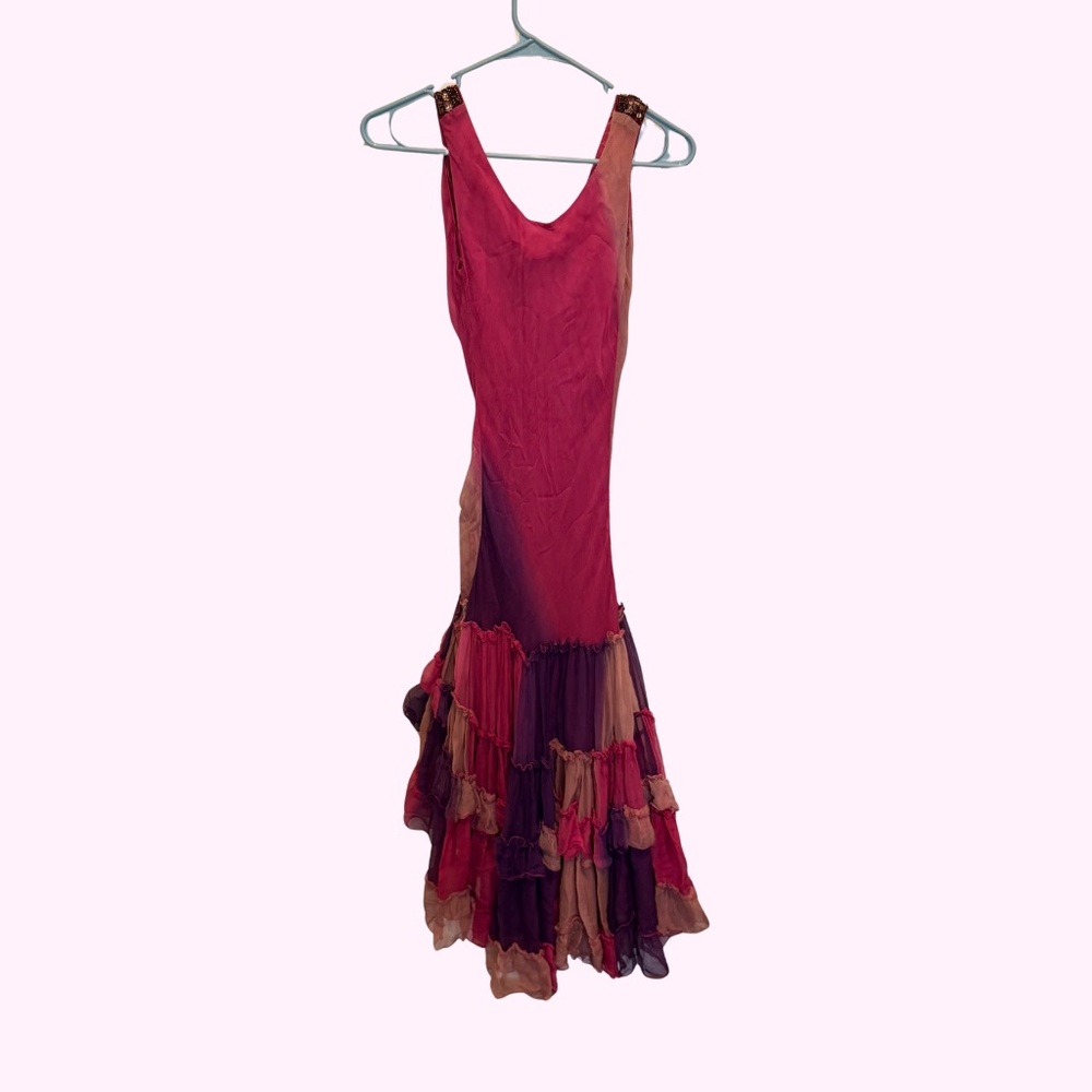 Vintage Jeff Gallon 100% Silk Made in France Ombre Beaded Y2K Dress UNIQUE - Picture 4 of 8